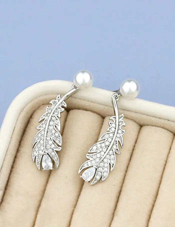 Yellow Chimes Earrings for Women and Girls Drop Earrings for Girls Silver Toned Leaf Drop Designed with Pearl Drop Earrings Birthday Gift for girls and women Anniversary Gift for Wife Yellow Chimes Earrings
