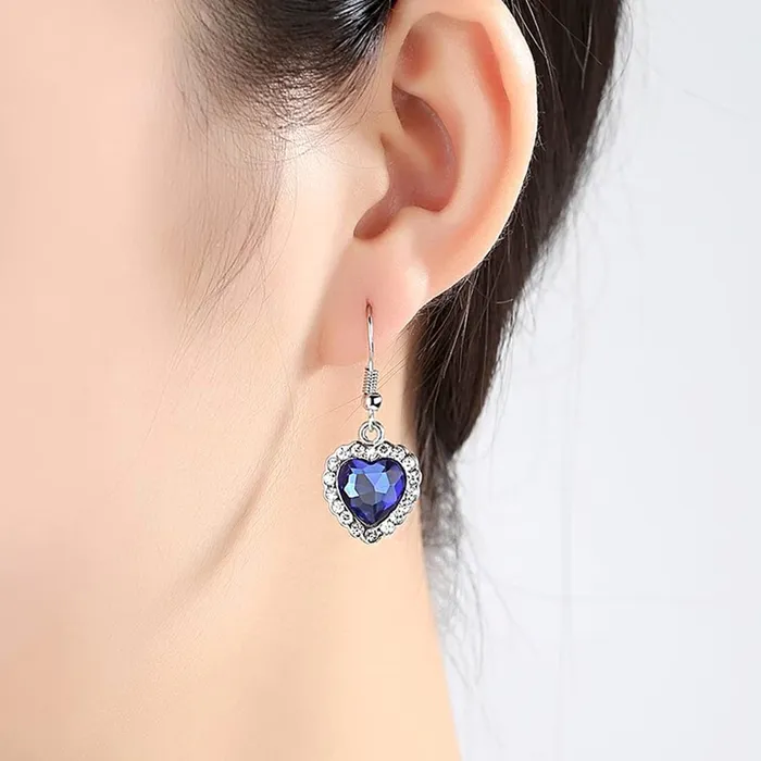 Yellow Chimes Earrings for Women and Girls Fashion Blue and White Crystal Stone Drop Earring Sparkling Silver Tone Drop Heart Shaped Earring Birthday Gifts For Women Valentine Gift for Girls Yellow Chimes Rings