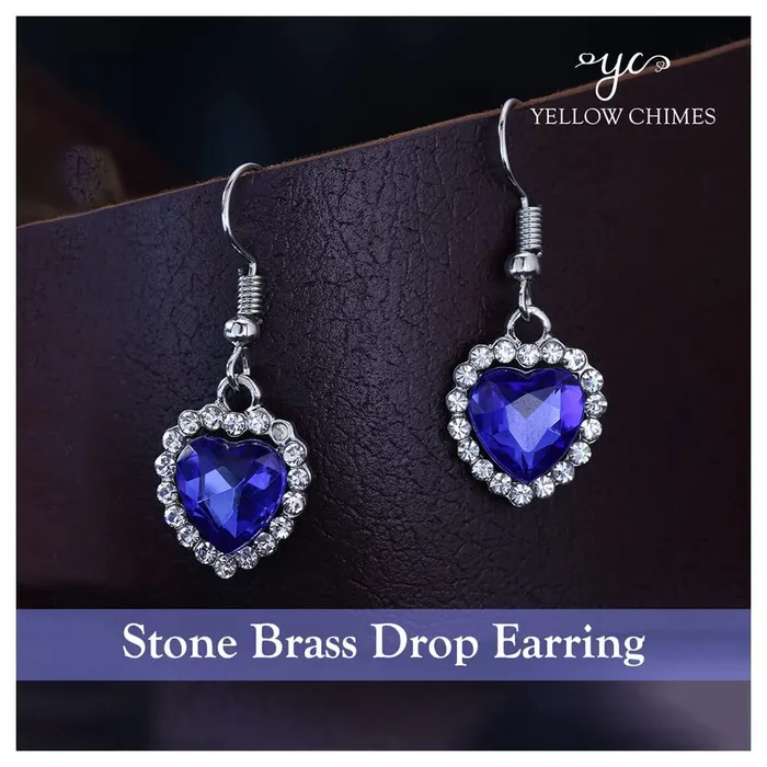 Yellow Chimes Earrings for Women and Girls Fashion Blue and White Crystal Stone Drop Earring Sparkling Silver Tone Drop Heart Shaped Earring Birthday Gifts For Women Valentine Gift for Girls Yellow Chimes Rings