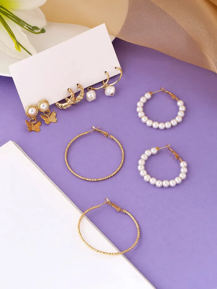 Yellow Chimes Earrings for Women and Girls Hoops for Girls Gold Toned Combo of 5Pairs Drop Hoop Earrings Birthday Gift for girls and women Anniversary Gift for Wife Yellow Chimes Necklaces