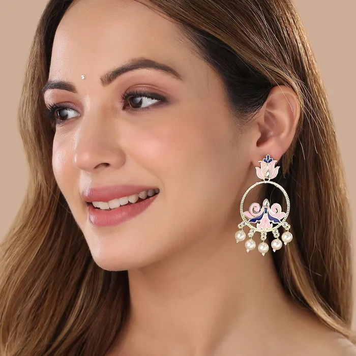 Yellow Chimes Earrings for Women and Girls Meenakari Drop Earrings Gold Tone Pink Meenakari Drop Earrings Birthday Gift for girls and women Anniversary Gift for Wife Yellow Chimes Necklaces