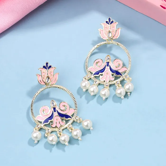 Yellow Chimes Earrings for Women and Girls Meenakari Drop Earrings Gold Tone Pink Meenakari Drop Earrings Birthday Gift for girls and women Anniversary Gift for Wife Yellow Chimes Necklaces