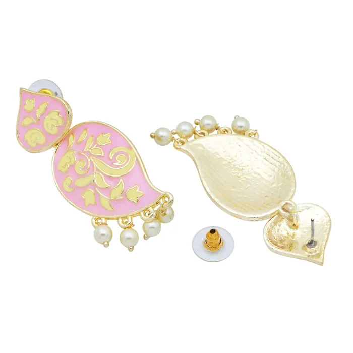 Yellow Chimes Earrings for Women and Girls Meenakari Earrings Gold Tone Pink Meenakari Drop Earrings Birthday Gift for girls and women Anniversary Gift for Wife Yellow Chimes Necklaces