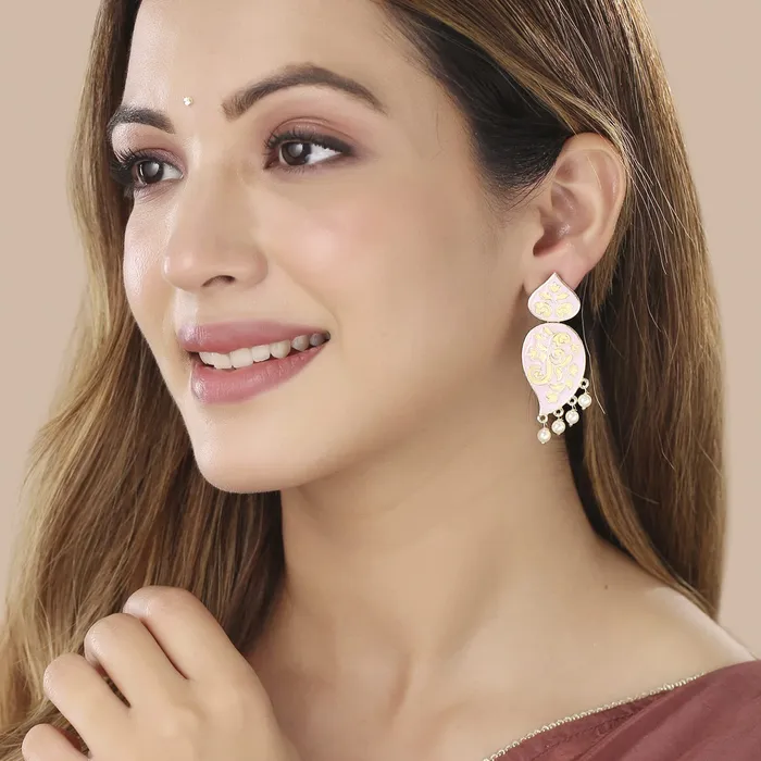 Yellow Chimes Earrings for Women and Girls Meenakari Earrings Gold Tone Pink Meenakari Drop Earrings Birthday Gift for girls and women Anniversary Gift for Wife Yellow Chimes Necklaces