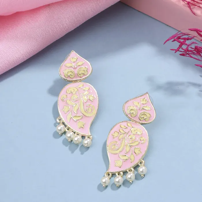 Yellow Chimes Earrings for Women and Girls Meenakari Earrings Gold Tone Pink Meenakari Drop Earrings Birthday Gift for girls and women Anniversary Gift for Wife Yellow Chimes Necklaces