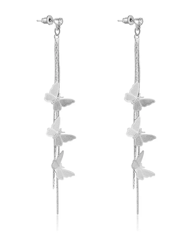 Yellow Chimes Earrings for Women and Girls Silver Crystal Dangler Silver Toned Butterfly Long Chain Danglers Earrings for Women Birthday Gift for girls and women Anniversary Gift for Wife Yellow Chimes Necklaces