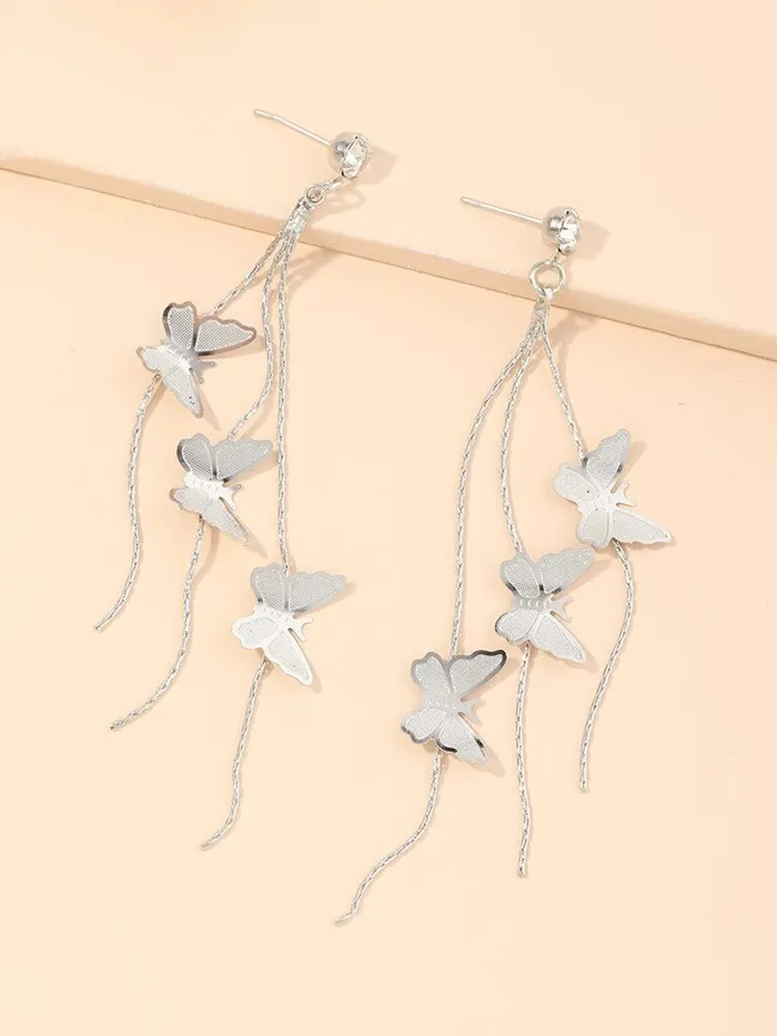 Yellow Chimes Earrings for Women and Girls Silver Crystal Dangler Silver Toned Butterfly Long Chain Danglers Earrings for Women Birthday Gift for girls and women Anniversary Gift for Wife Yellow Chimes Necklaces