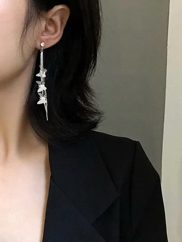 Yellow Chimes Earrings for Women and Girls Silver Crystal Dangler Silver Toned Butterfly Long Chain Danglers Earrings for Women Birthday Gift for girls and women Anniversary Gift for Wife Yellow Chimes Necklaces