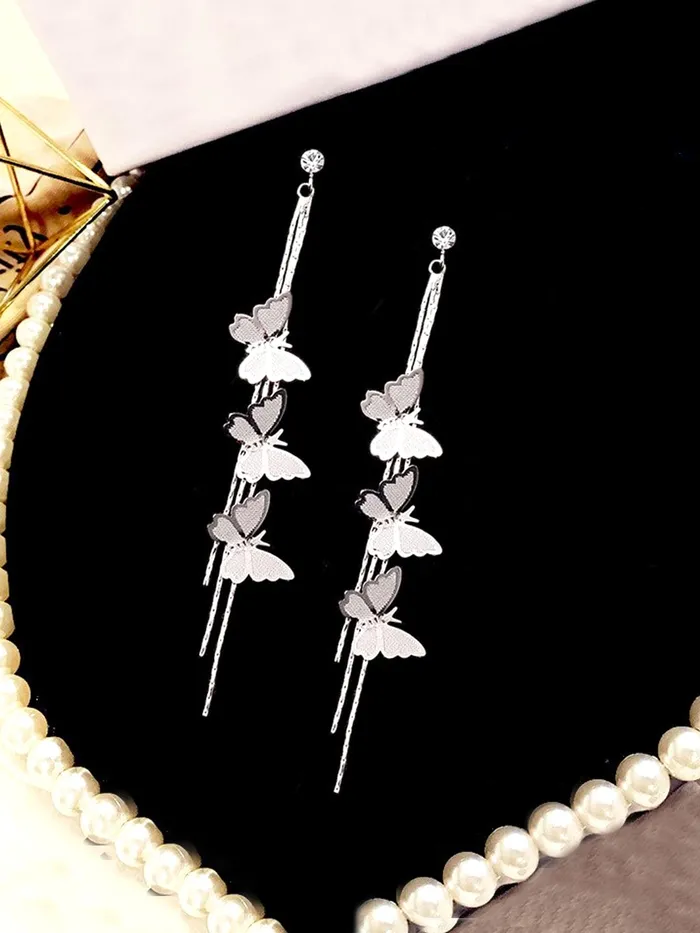 Yellow Chimes Earrings for Women and Girls Silver Crystal Dangler Silver Toned Butterfly Long Chain Danglers Earrings for Women Birthday Gift for girls and women Anniversary Gift for Wife Yellow Chimes Necklaces