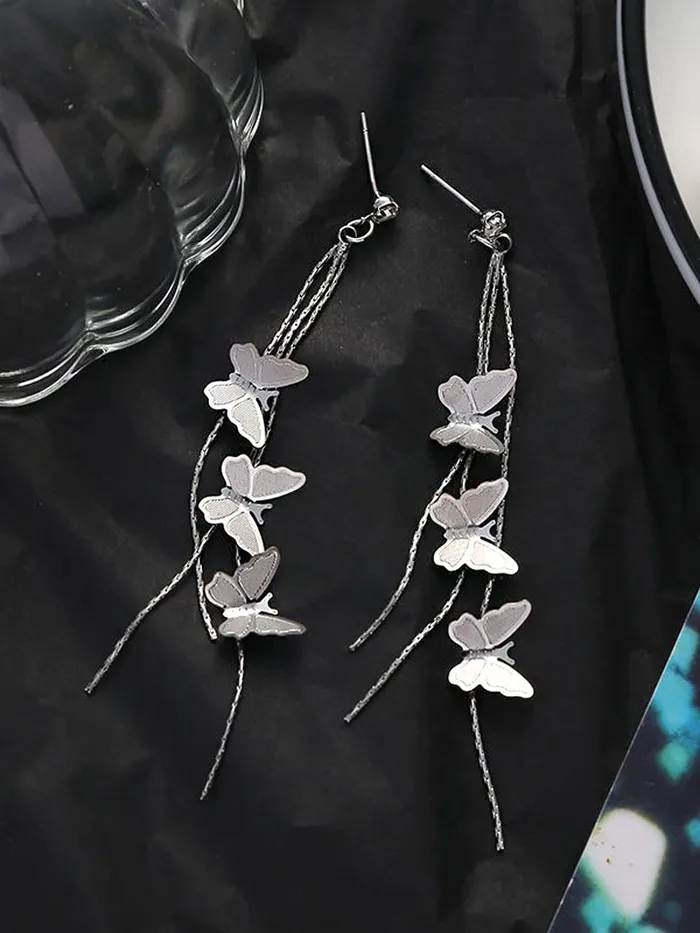 Yellow Chimes Earrings for Women and Girls Silver Crystal Dangler Silver Toned Butterfly Long Chain Danglers Earrings for Women Birthday Gift for girls and women Anniversary Gift for Wife Yellow Chimes Necklaces