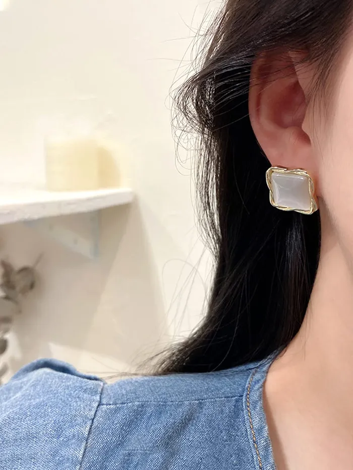 Yellow Chimes Earrings for Women and Girls Studs for Girls Gold Tone Square Opal Stud Earrings Birthday Gift for girls and women Anniversary Gift for Wife Yellow Chimes Necklaces
