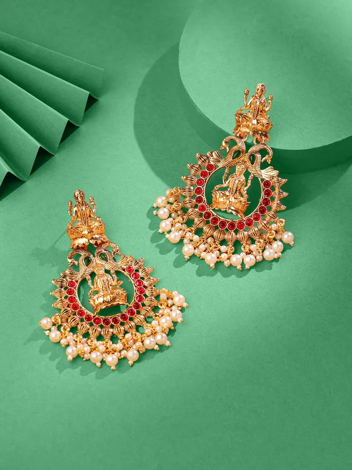 Yellow Chimes Earrings for Women and Girls Traditional Chandbali Earrings Gold Plated Beads Drop Temple Earrings Birthday Gift for girls and women Anniversary Gift for Wife Style 5 Yellow Chimes Necklaces