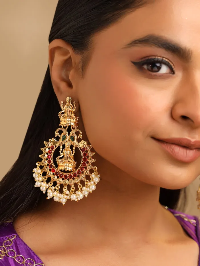 Yellow Chimes Earrings for Women and Girls Traditional Chandbali Earrings Gold Plated Beads Drop Temple Earrings Birthday Gift for girls and women Anniversary Gift for Wife Style 5 Yellow Chimes Necklaces
