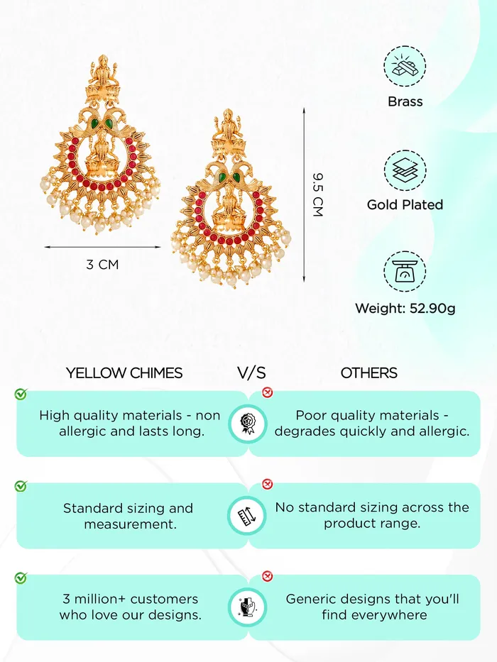Yellow Chimes Earrings for Women and Girls Traditional Chandbali Earrings Gold Plated Beads Drop Temple Earrings Birthday Gift for girls and women Anniversary Gift for Wife Style 5 Yellow Chimes Necklaces