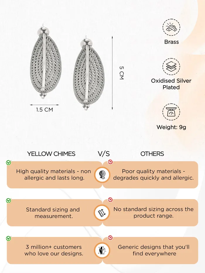 Yellow Chimes Earrings for Women Girls Silver Oxidised Long Dangler Earrings Traditional Silver Oxidised Plated Danglers Earrings Birthday Gift For Girls Anniversary Gift for Wife Yellow Chimes Earrings