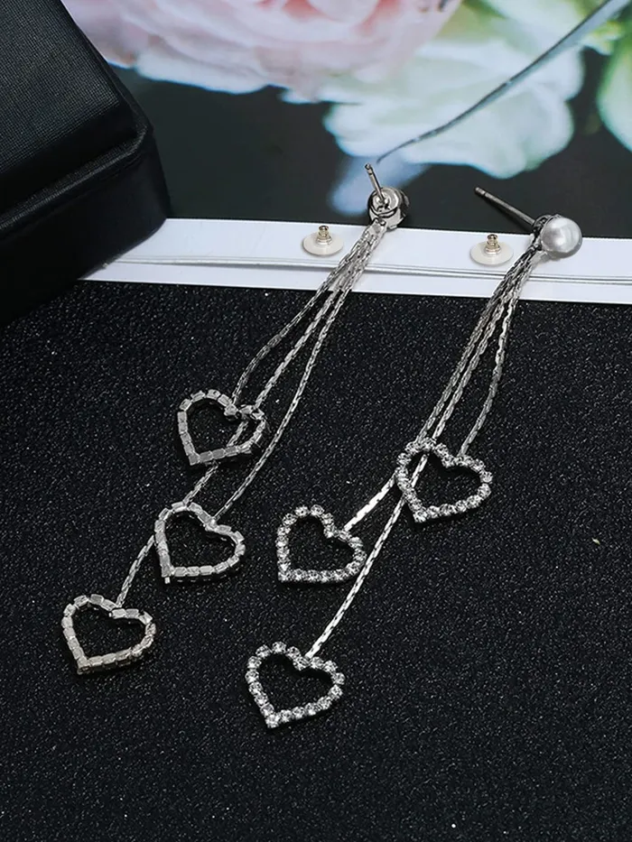 Yellow Chimes Earrings for Women Girls Silver Pearl Dangler Earrings Silver Toned Heart Shaped Long Chain Danglers Earrings for Women Birthday Anniversary Gift Yellow Chimes Necklaces