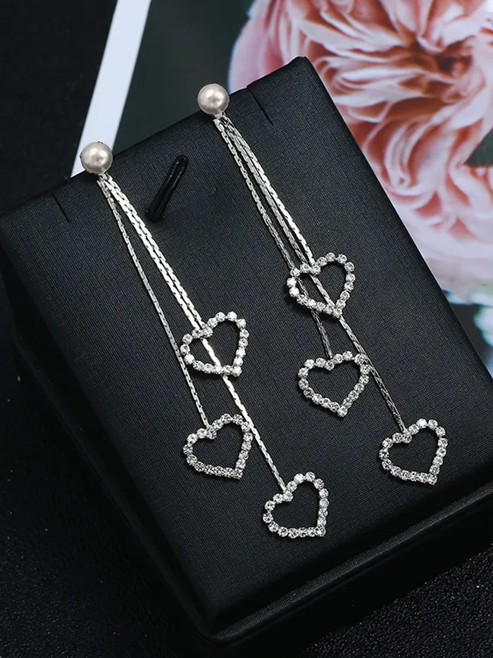 Yellow Chimes Earrings for Women Girls Silver Pearl Dangler Earrings Silver Toned Heart Shaped Long Chain Danglers Earrings for Women Birthday Anniversary Gift Yellow Chimes Necklaces