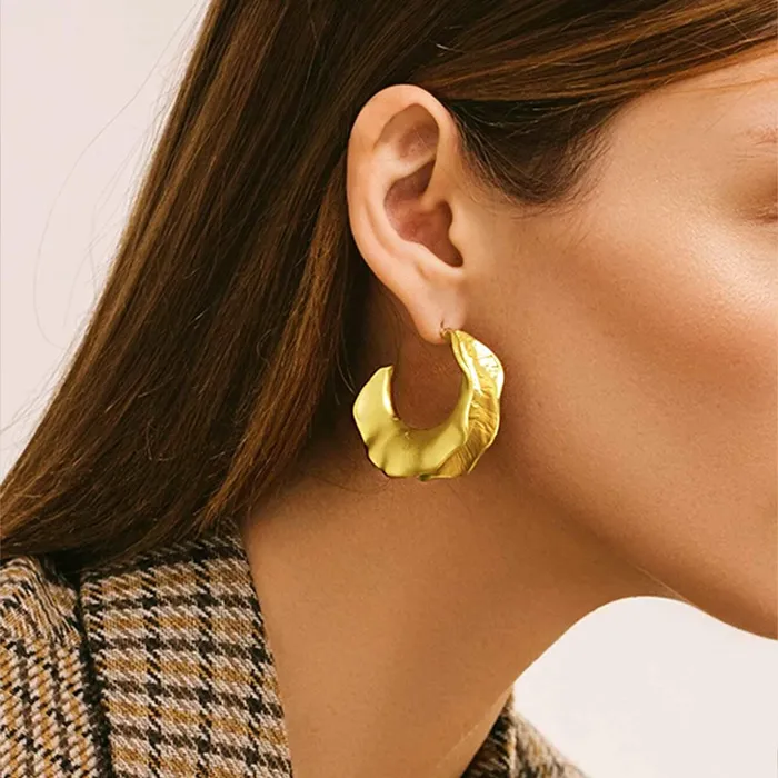 Yellow Chimes Earrings For Women Glamorous Gold Toned Leaflet Hoop Earrings For Women and Girls Yellow Chimes Earrings