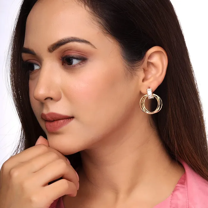 Yellow Chimes Earrings For Women Gold Tone Layered Round Shaped Crystal Stud Drop Earrings For Women and Girls Yellow Chimes Bracelets