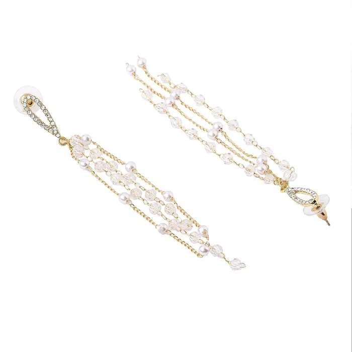 Yellow Chimes Earrings For Women Gold Tone Pearl Studded Teardrop Shape Stud With White Chandelier Tassel Dangler Earrings For Women and Girls Yellow Chimes Rings
