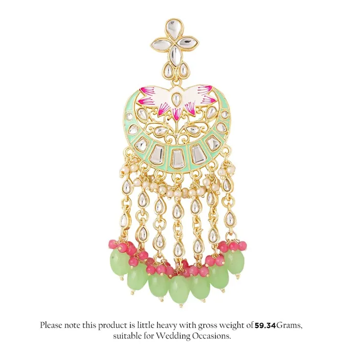 Yellow Chimes Earrings for Women Gold Toned Kundan Studded Pink Beads Long Dangler Earrings for Women and Girls Yellow Chimes Necklaces