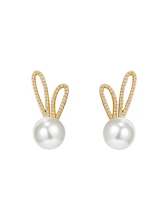 Yellow Chimes Earrings For Women Gold Toned Round Shaped Pearl Stud Crystal Studded Earrings For Women and Girls Yellow Chimes Necklaces