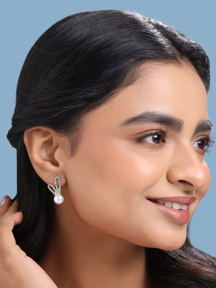 Yellow Chimes Earrings For Women Gold Toned Round Shaped Pearl Stud Crystal Studded Earrings For Women and Girls Yellow Chimes Necklaces
