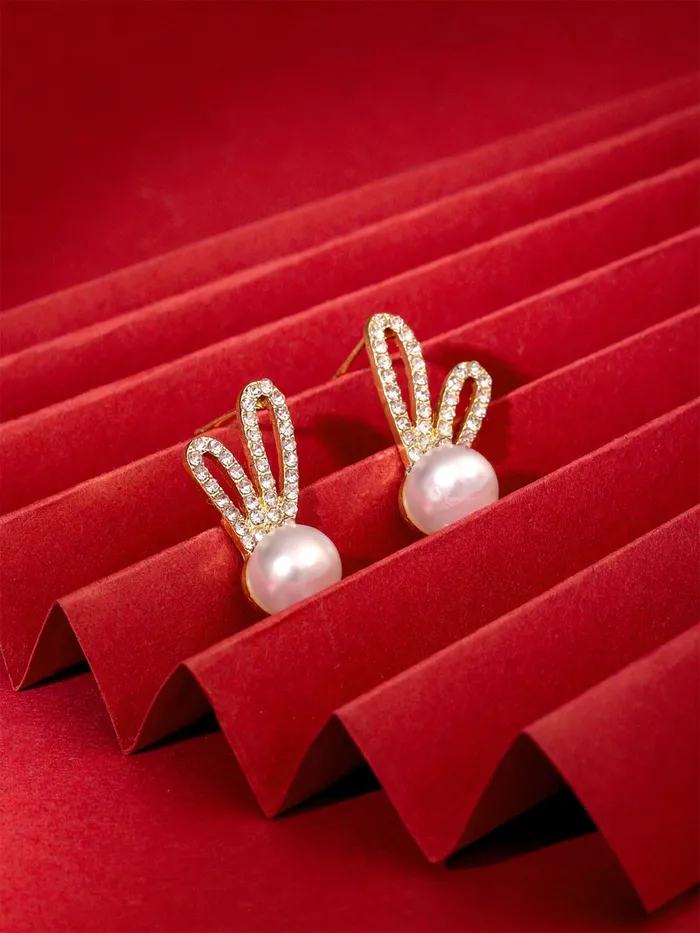 Yellow Chimes Earrings For Women Gold Toned Round Shaped Pearl Stud Crystal Studded Earrings For Women and Girls Yellow Chimes Necklaces