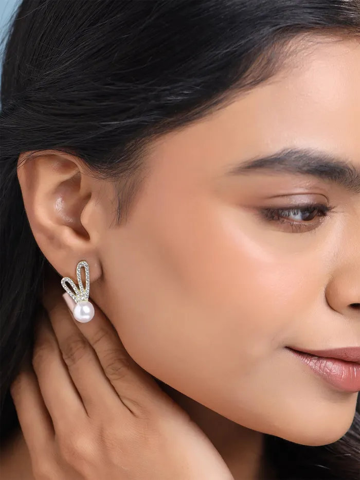 Yellow Chimes Earrings For Women Gold Toned Round Shaped Pearl Stud Crystal Studded Earrings For Women and Girls Yellow Chimes Necklaces