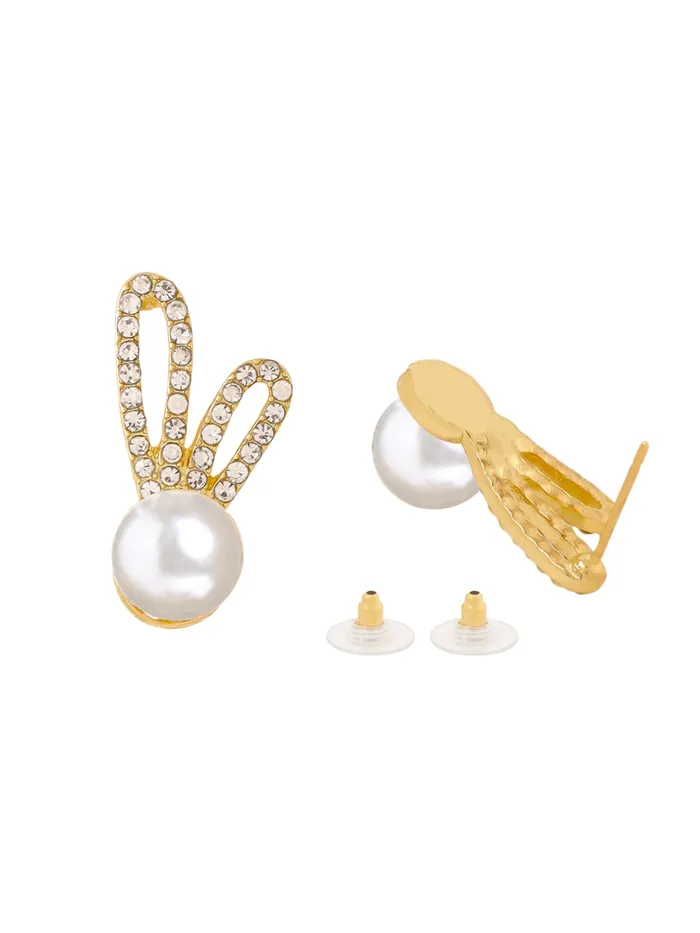 Yellow Chimes Earrings For Women Gold Toned Round Shaped Pearl Stud Crystal Studded Earrings For Women and Girls Yellow Chimes Necklaces