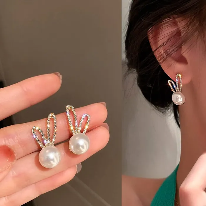 Yellow Chimes Earrings For Women Gold Toned Round Shaped Pearl Stud Crystal Studded Earrings For Women and Girls Yellow Chimes Necklaces