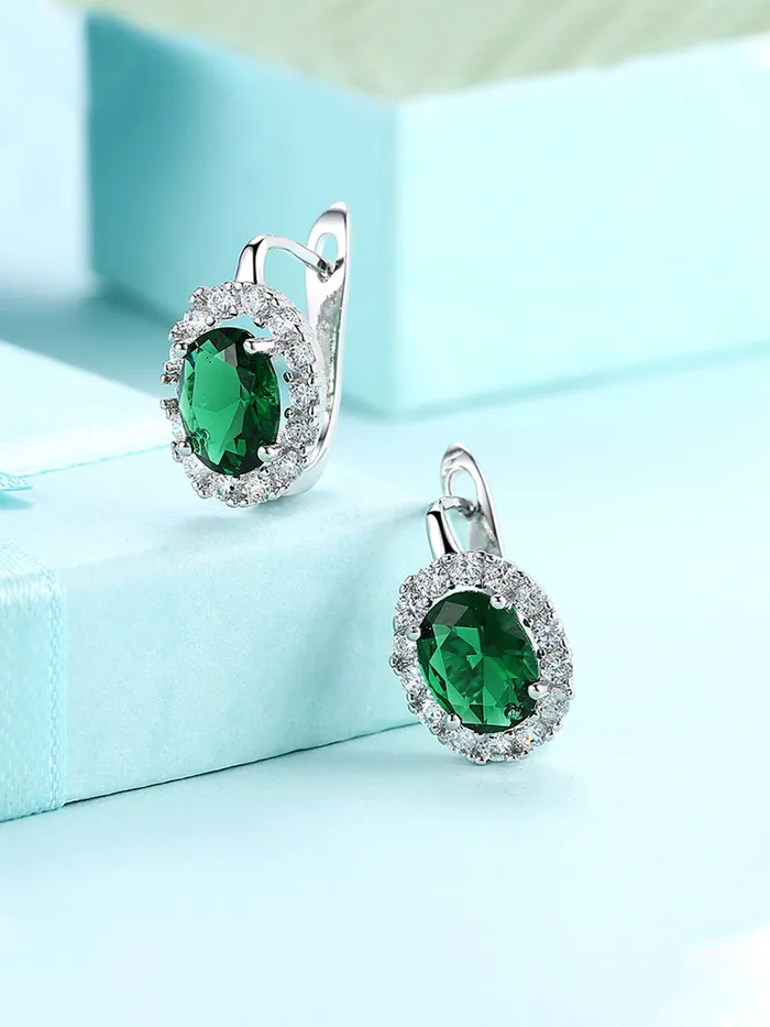 Yellow Chimes Earrings For Womens Girls Fashion Green And White Crystal Stone Studs Silver Tone Earring Ovel Shaped Clip On Stud Earrings Birthday Anniversary Gift Yellow Chimes Necklaces