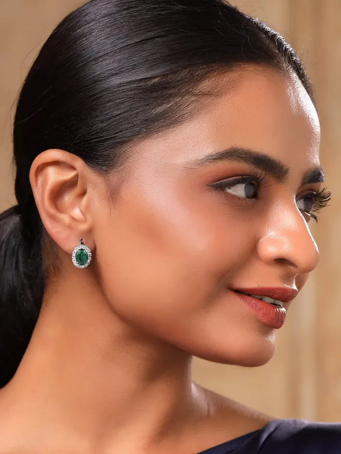 Yellow Chimes Earrings For Womens Girls Fashion Green And White Crystal Stone Studs Silver Tone Earring Ovel Shaped Clip On Stud Earrings Birthday Anniversary Gift Yellow Chimes Necklaces