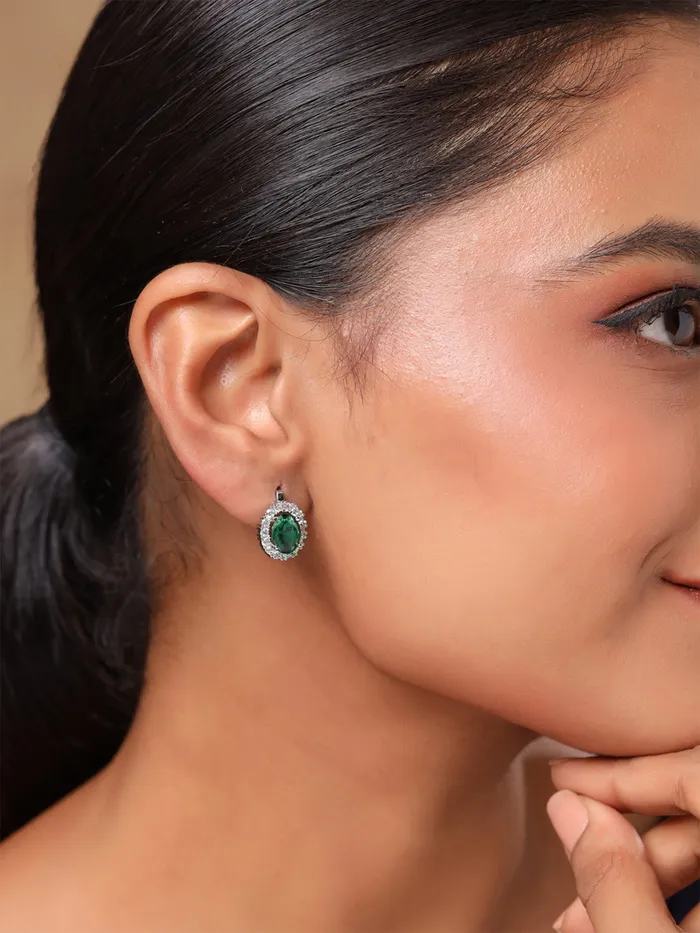Yellow Chimes Earrings For Womens Girls Fashion Green And White Crystal Stone Studs Silver Tone Earring Ovel Shaped Clip On Stud Earrings Birthday Anniversary Gift Yellow Chimes Necklaces