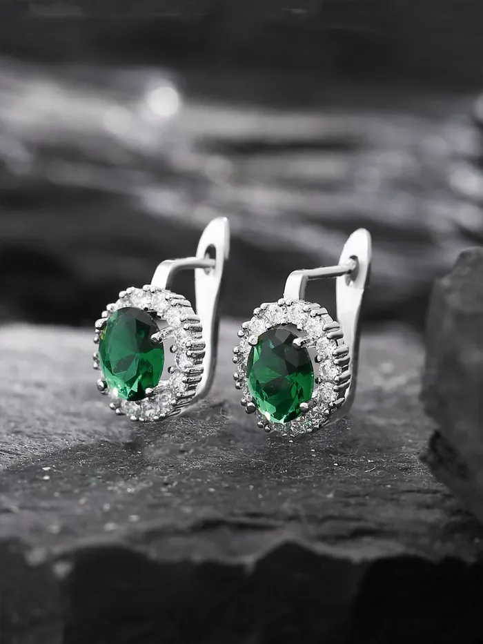 Yellow Chimes Earrings For Womens Girls Fashion Green And White Crystal Stone Studs Silver Tone Earring Ovel Shaped Clip On Stud Earrings Birthday Anniversary Gift Yellow Chimes Necklaces