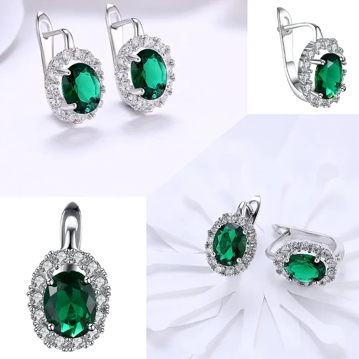 Yellow Chimes Earrings For Womens Girls Fashion Green And White Crystal Stone Studs Silver Tone Earring Ovel Shaped Clip On Stud Earrings Birthday Anniversary Gift Yellow Chimes Necklaces
