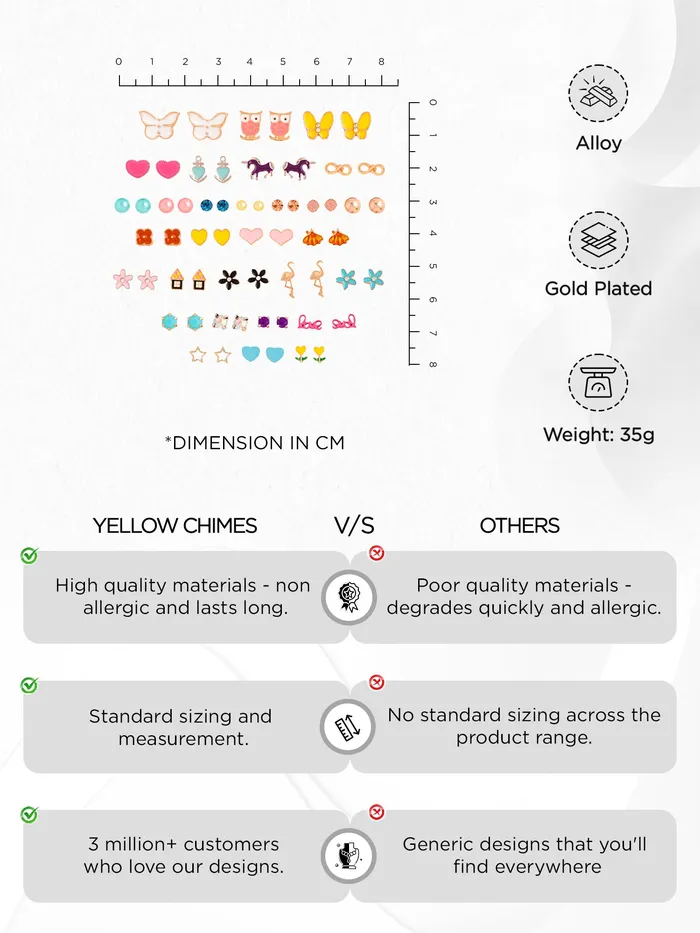 Yellow Chimes Earrings Melbees by Yellow Chimes Stud Earrings for Girls Multicolor Studs Earring Set Kids Jewellery Earring Combo Set of 30 Pairs Small Earrings Birthday Gift for Girls Kids