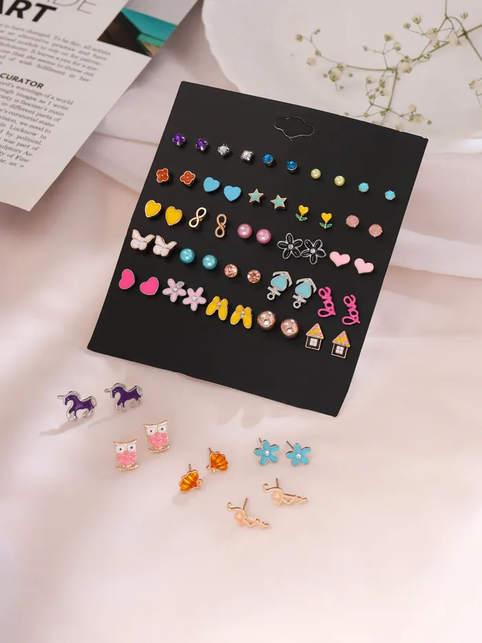 Yellow Chimes Earrings Melbees by Yellow Chimes Stud Earrings for Girls Multicolor Studs Earring Set Kids Jewellery Earring Combo Set of 30 Pairs Small Earrings Birthday Gift for Girls Kids
