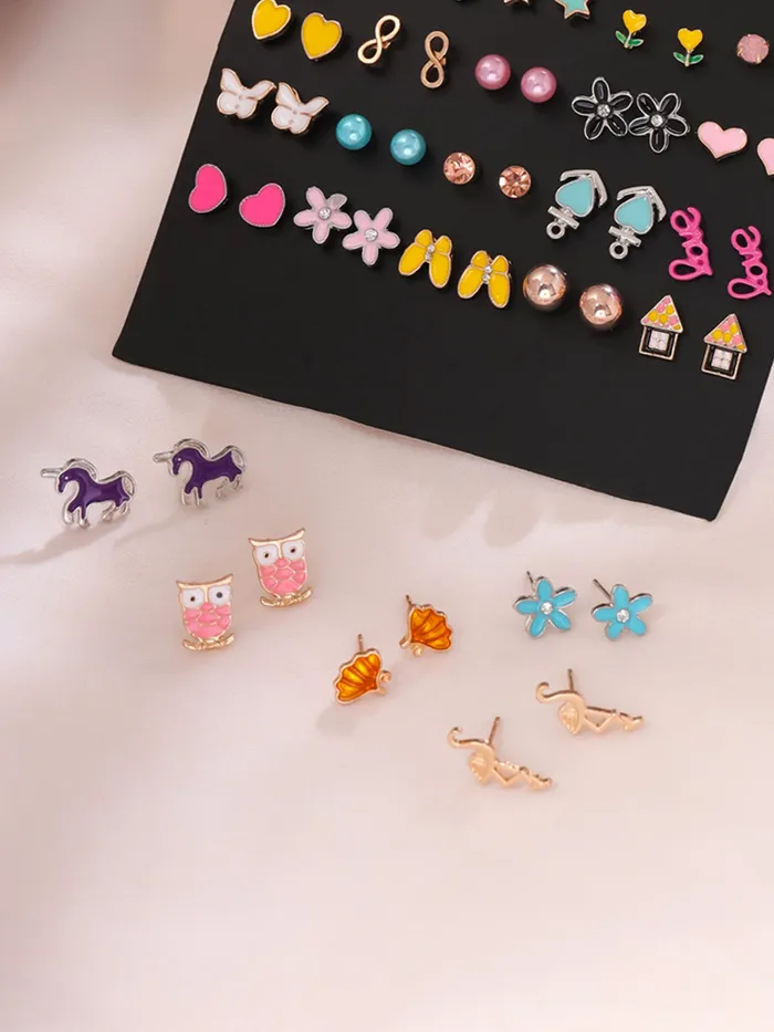 Yellow Chimes Earrings Melbees by Yellow Chimes Stud Earrings for Girls Multicolor Studs Earring Set Kids Jewellery Earring Combo Set of 30 Pairs Small Earrings Birthday Gift for Girls Kids