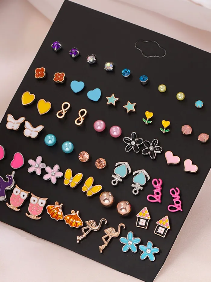 Yellow Chimes Earrings Melbees by Yellow Chimes Stud Earrings for Girls Multicolor Studs Earring Set Kids Jewellery Earring Combo Set of 30 Pairs Small Earrings Birthday Gift for Girls Kids