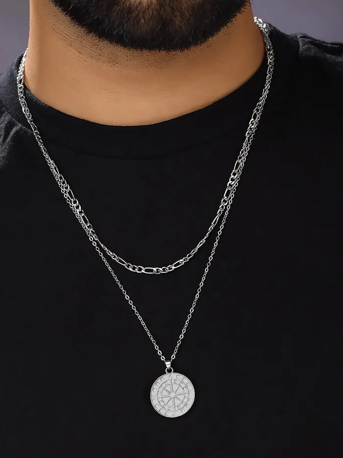 Yellow Chimes Earrings Men Chain Pendant Silver Stainless Steel Neck Chain Rhodium Plated 515cm