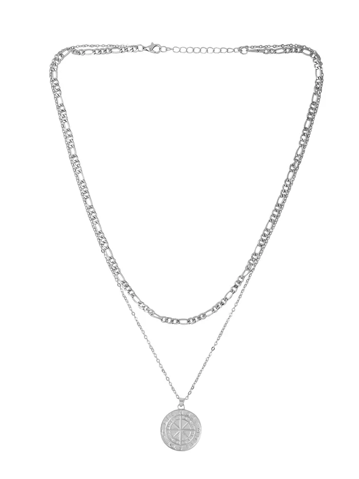 Yellow Chimes Earrings Men Chain Pendant Silver Stainless Steel Neck Chain Rhodium Plated 515cm