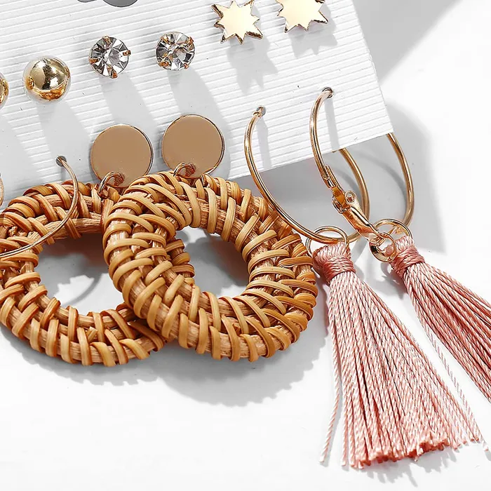 Yellow Chimes Earrings Set for Women Combo of 6 Pairs Gold Plated Thread Tassel Stud Hoop Earrings Set for Women and Girls Yellow Chimes Earrings