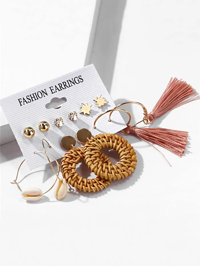 Yellow Chimes Earrings Set for Women Combo of 6 Pairs Gold Plated Thread Tassel Stud Hoop Earrings Set for Women and Girls Yellow Chimes Earrings