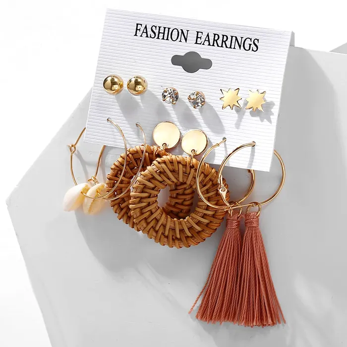 Yellow Chimes Earrings Set for Women Combo of 6 Pairs Gold Plated Thread Tassel Stud Hoop Earrings Set for Women and Girls Yellow Chimes Earrings