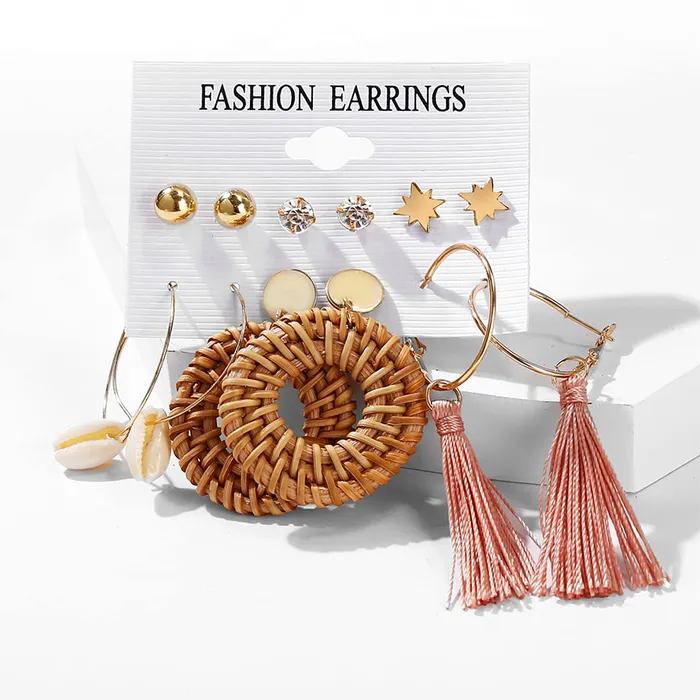 Yellow Chimes Earrings Set for Women Combo of 6 Pairs Gold Plated Thread Tassel Stud Hoop Earrings Set for Women and Girls Yellow Chimes Earrings