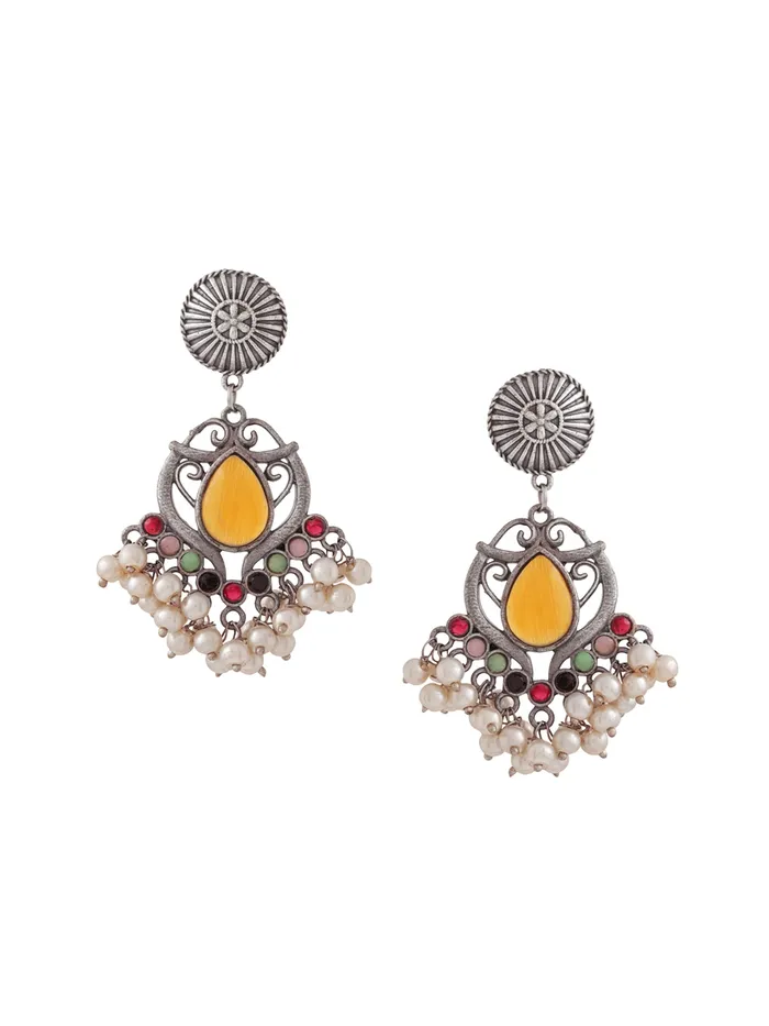Yellow Chimes Earrings Silver Oxidised Earrings Traditional Drop Design Yellow Monalisa Stones 64cm x 35cm Silver Yellow Chimes Earrings Silver Oxidised Earrings Traditional Drop Design Yellow Monalisa Stones 64cm x 35cm Silver