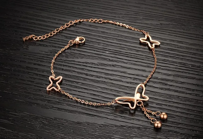 Yellow Chimes Earrings Yellow Chimes Anklets for Women Butterfly Rose Gold Plated Stainless Steel Anklet for Women and Girls