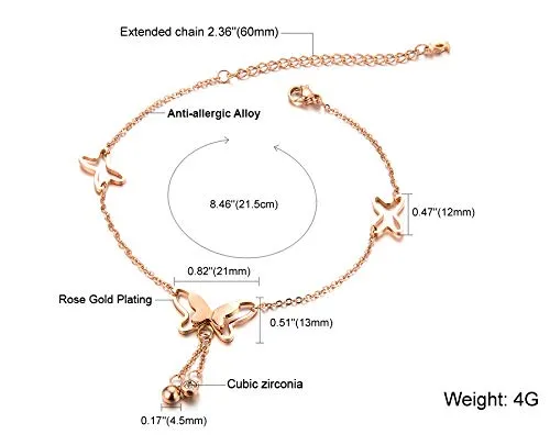 Yellow Chimes Earrings Yellow Chimes Anklets for Women Butterfly Rose Gold Plated Stainless Steel Anklet for Women and Girls