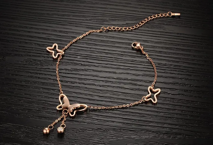 Yellow Chimes Earrings Yellow Chimes Anklets for Women Butterfly Rose Gold Plated Stainless Steel Anklet for Women and Girls